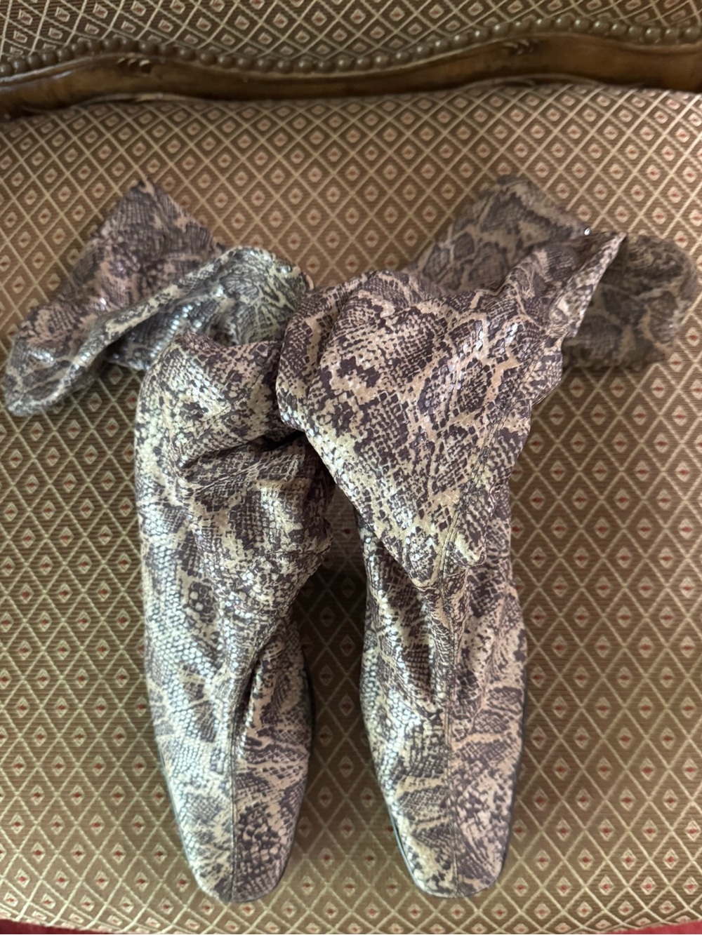BCBGMaxAzria Taupe and Brown Snake-Print Boots
